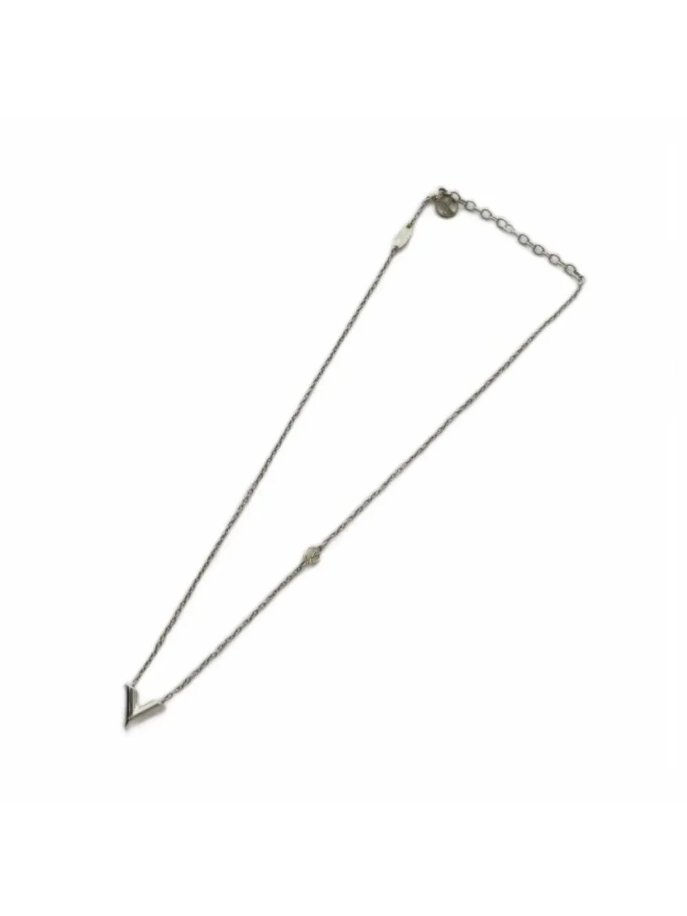 Louis Vuitton Necklace Essential Monogram LV Pendant Logo Silver